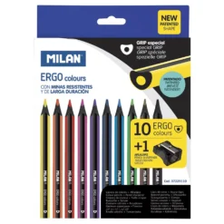 Milan Caja 10 Lápices De Colores Ergo + Afilalápices