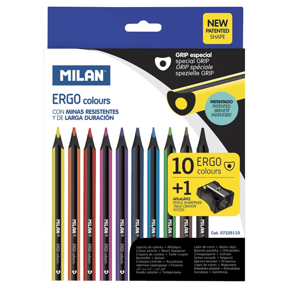 Milan Caja 10 Lápices De Colores Ergo + Afilalápices