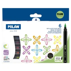 Milan Caja 6 Rotuladores Punta Pincel Colores Fluo